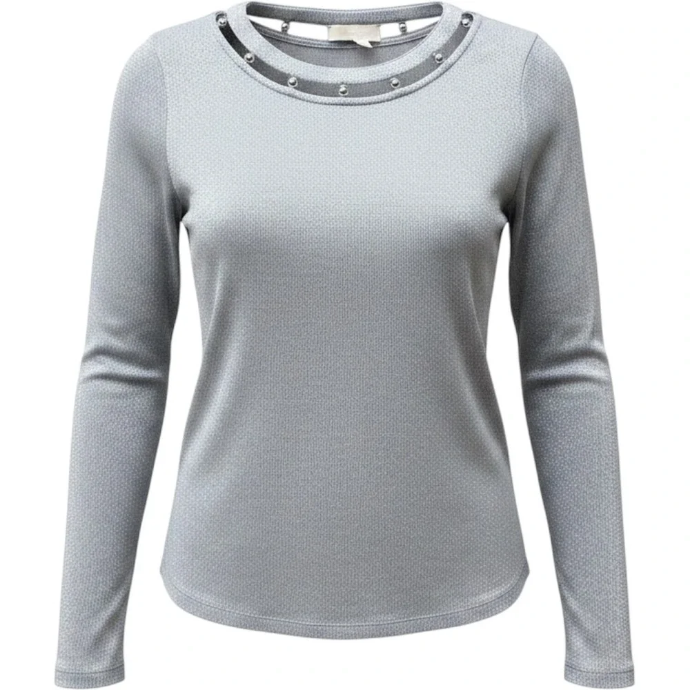 MICHAEL‎ KORS Silver Metallic Cutout Cold Shoulder Long Sleeve Top XL